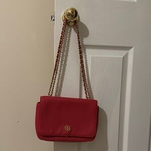 Tory Burch Red Crossbody Bag with Gold Chain